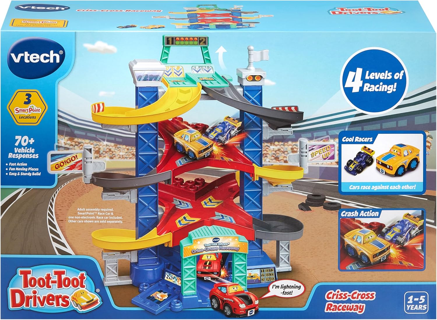 VTech Toot-Toot Drivers Criss-Cross Raceway Toy Car Playset with 2 Vehicles