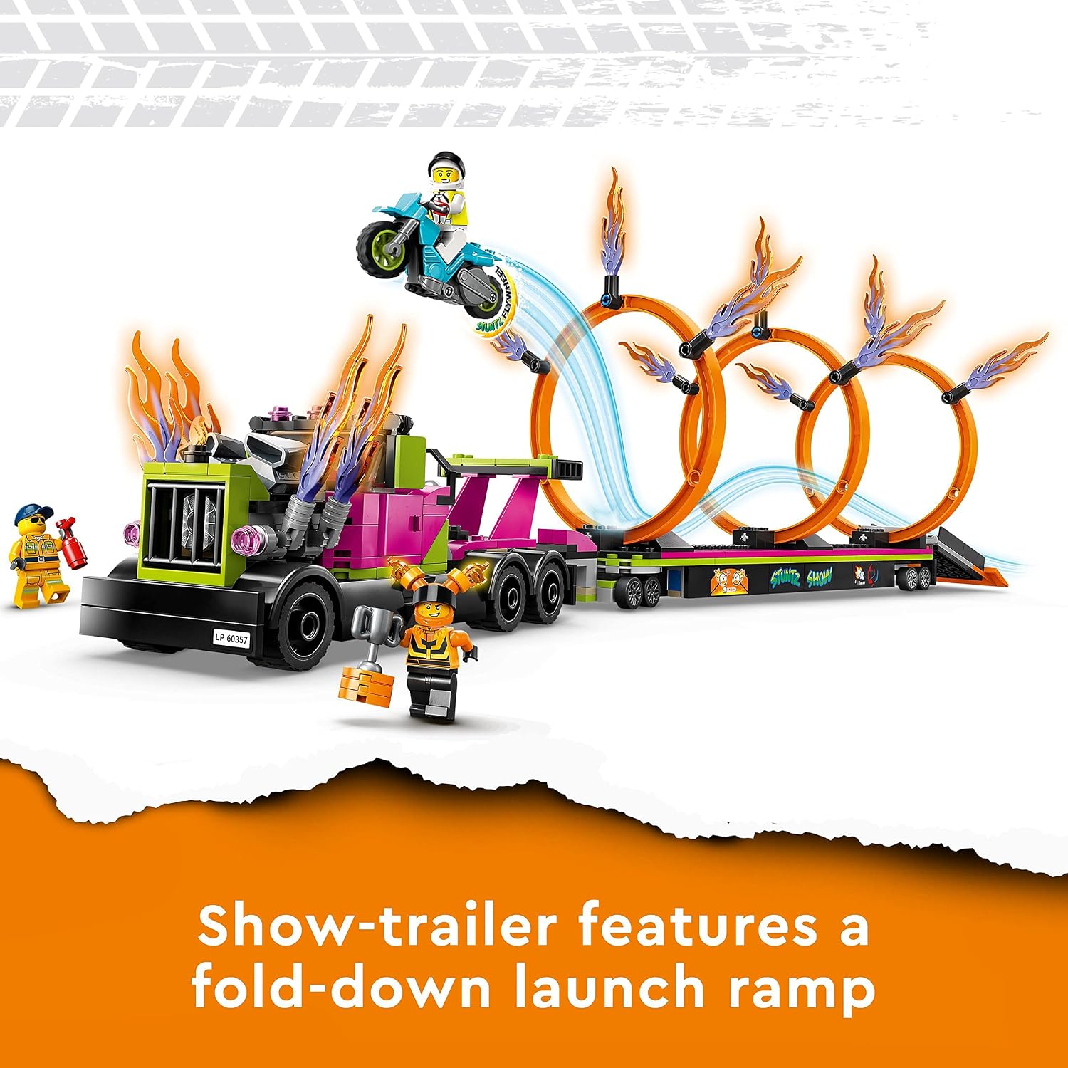 LEGO 60357 City Stuntz Stunt Truck & Ring of Fire Challenge with Flywheel-Powered Motorbike