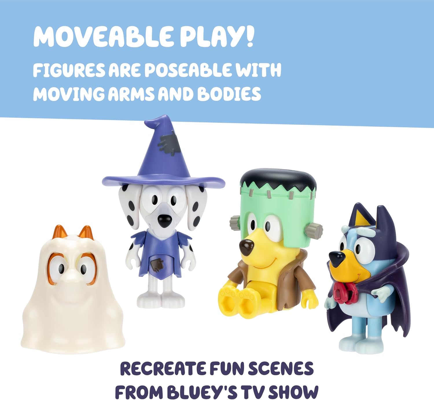 Bluey Figure 4-Packs, Halloween, 2.5 Inch Poseable Figures