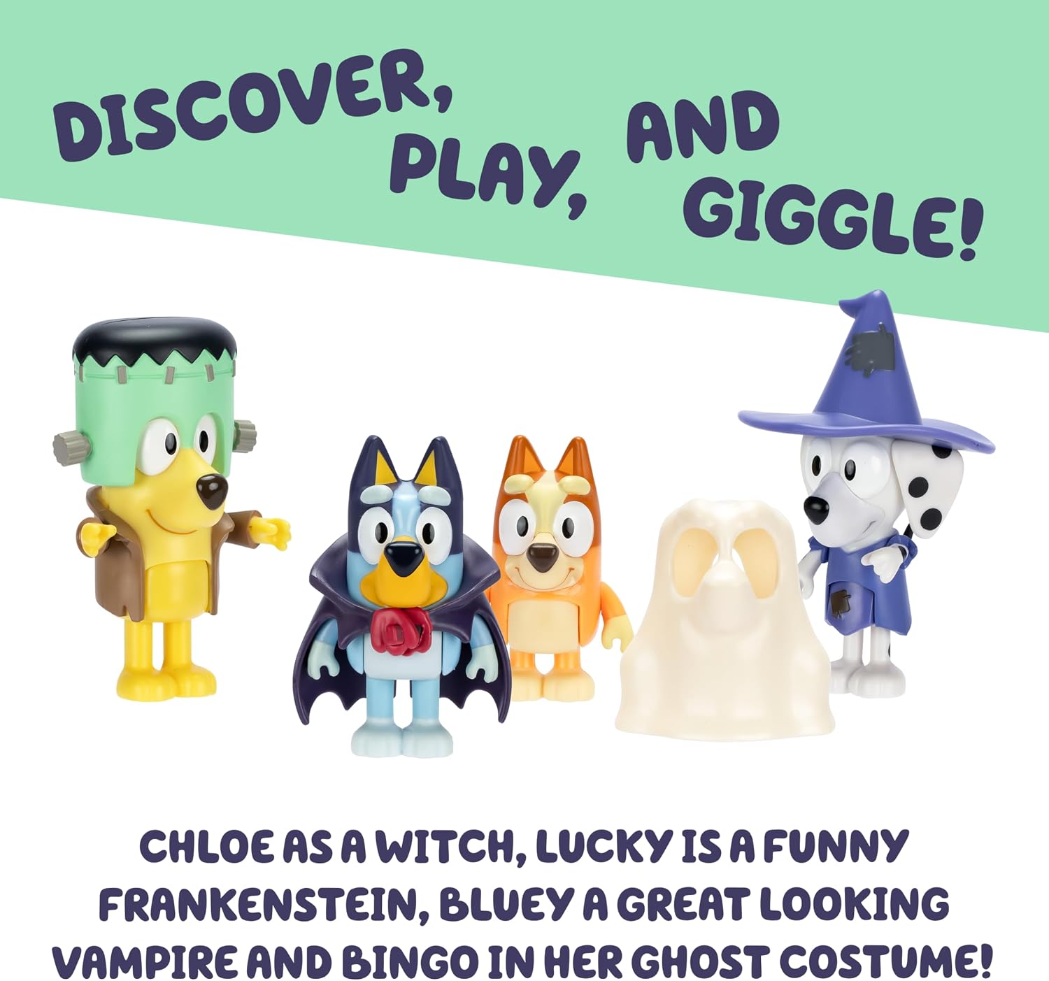 Bluey Figure 4-Packs, Halloween, 2.5 Inch Poseable Figures