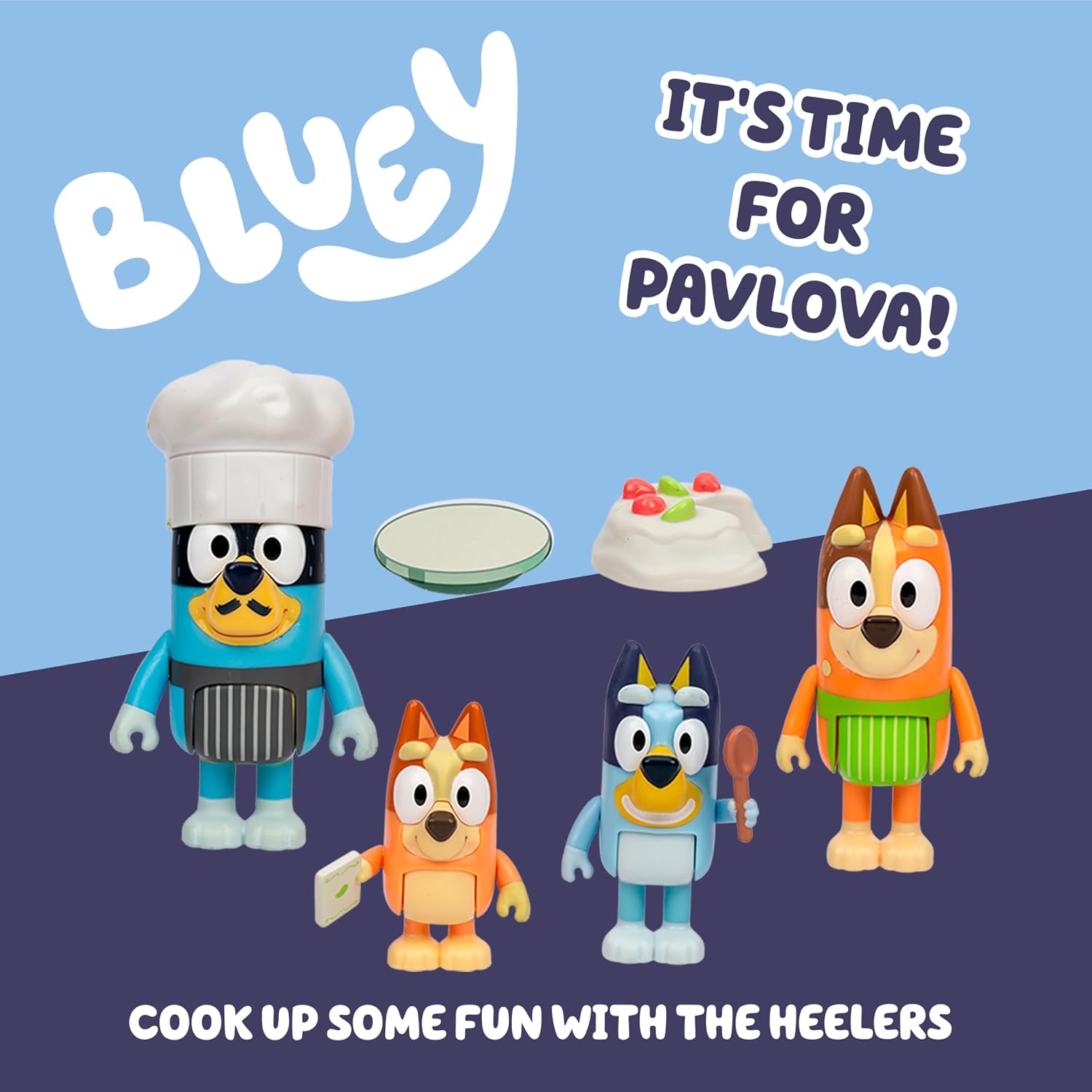 Bluey PAVLOVA 4 Pack Toy Figure Playset Includes, Bingo, Chef Bandit