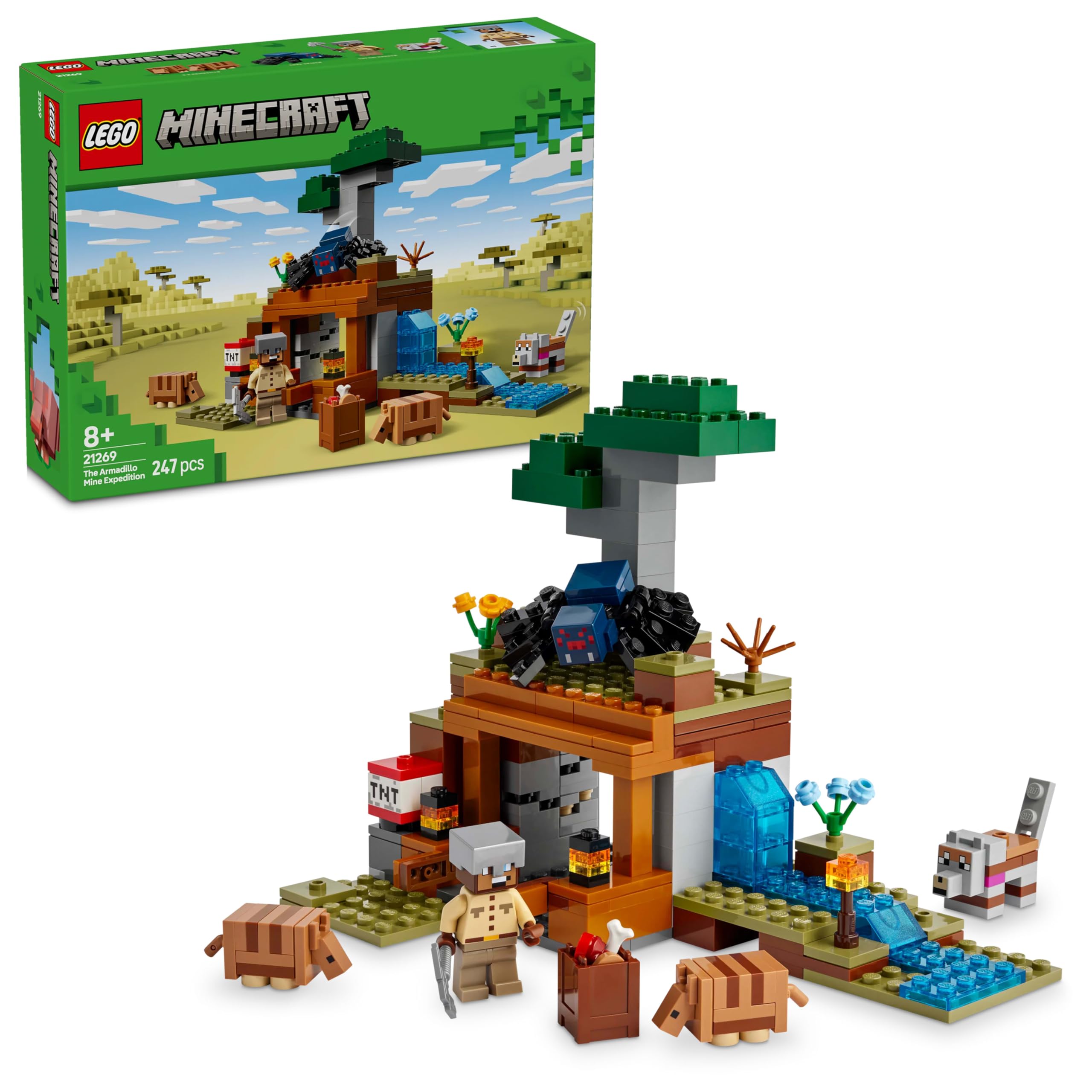 LEGO Minecraft The Armadillo Mine Expedition Interactive Toy with Cave Spider and Wolf Figures