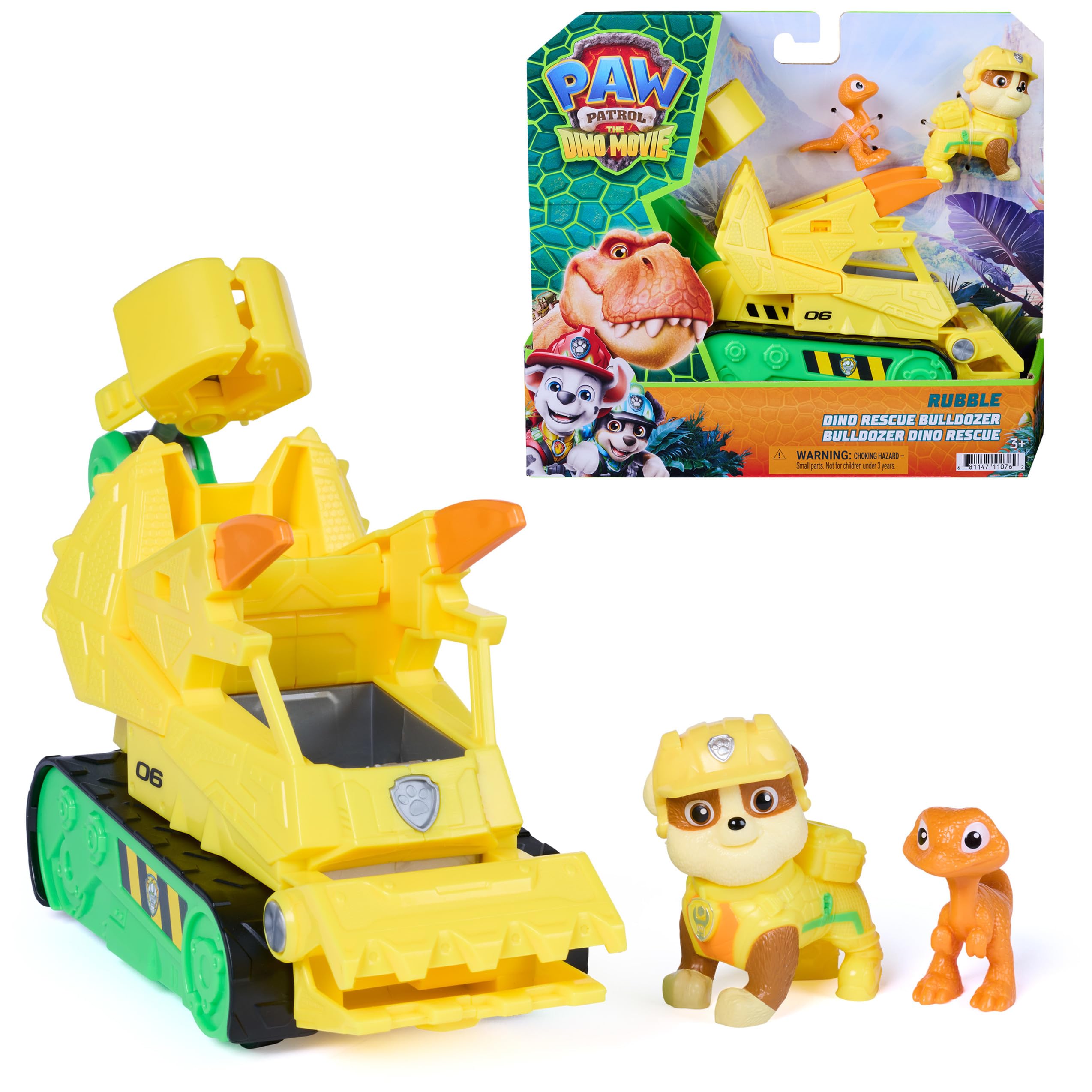 Paw Patrol The Dino Movie Rubble Dino Rescue Bulldozer Toy Truck