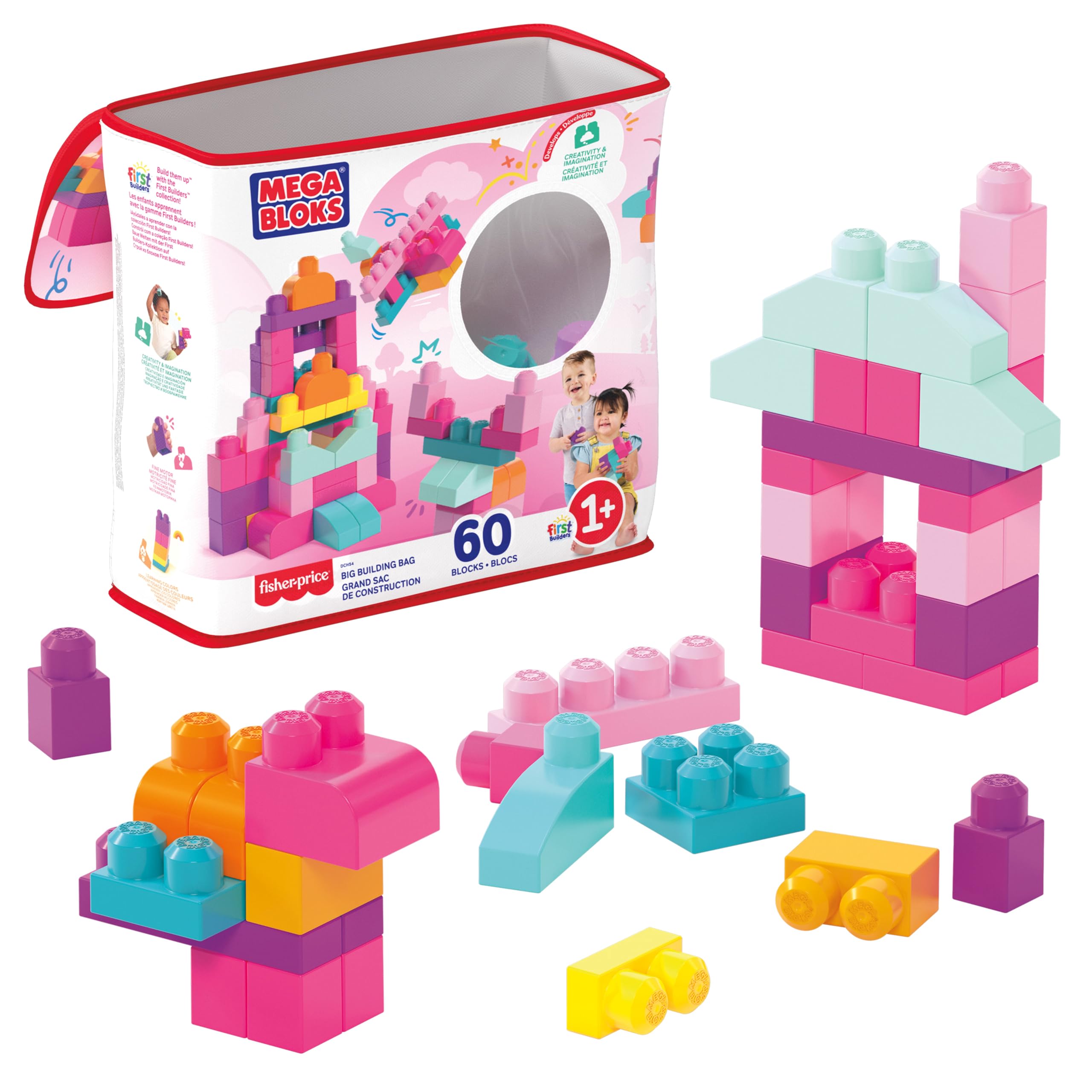 MEGA BLOKS Big Building Bag Set with 60, Pink