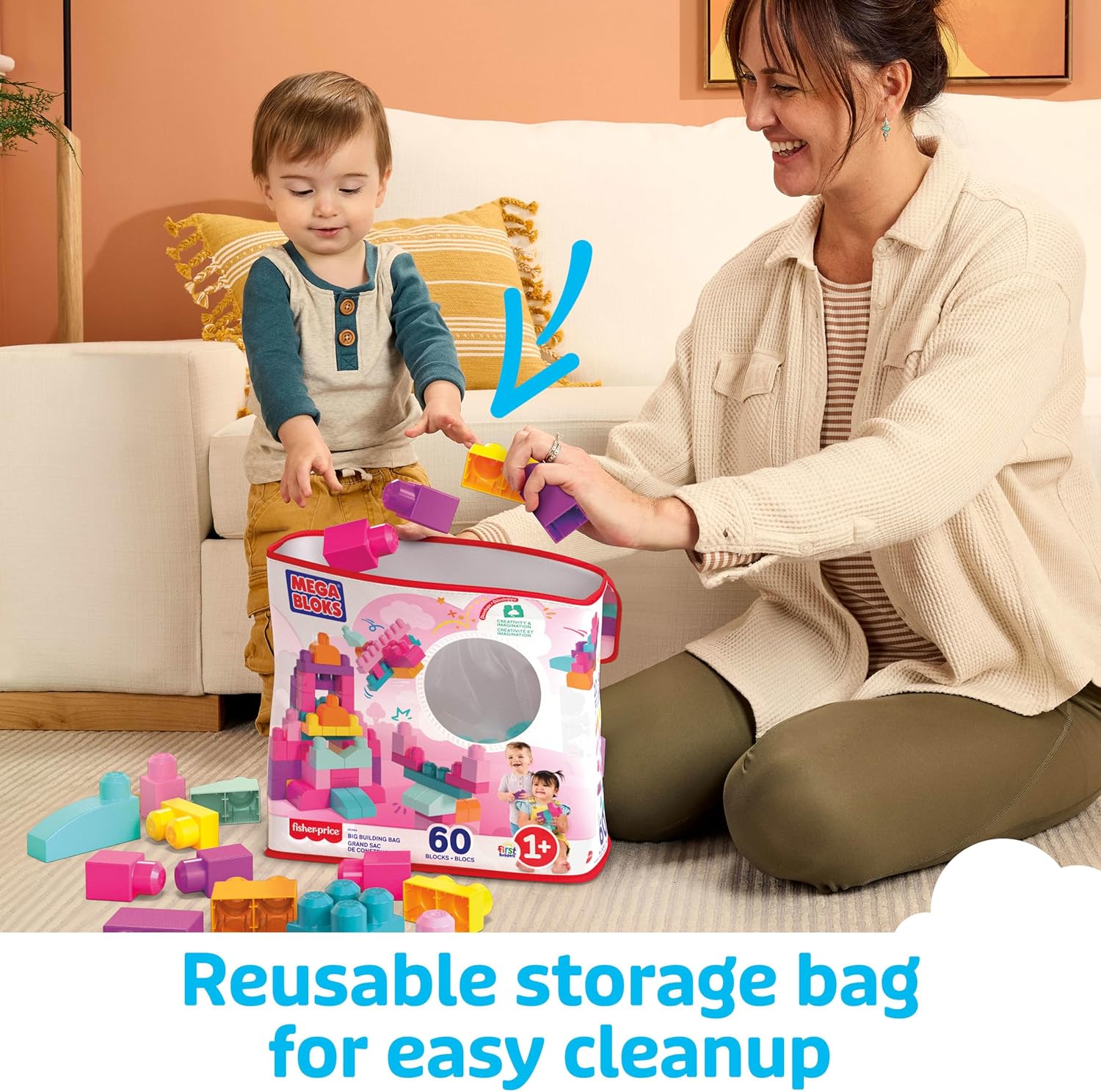 MEGA BLOKS Big Building Bag Set with 60, Pink