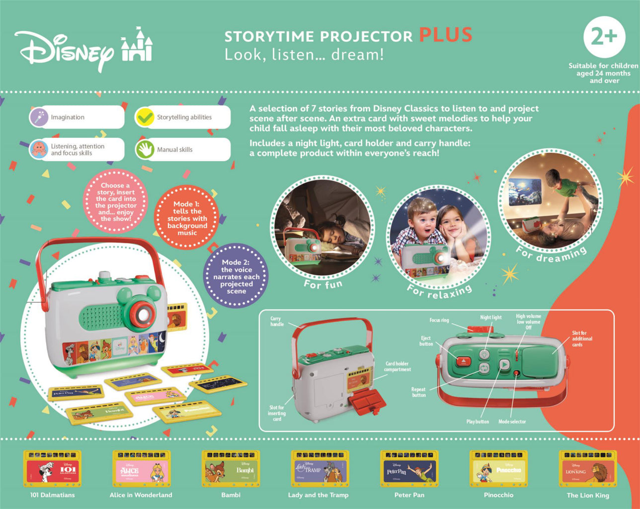Clementoni Baby DISNEY Storytime Projector Plus 2.0, Interactive Storyteller with Wall Projector