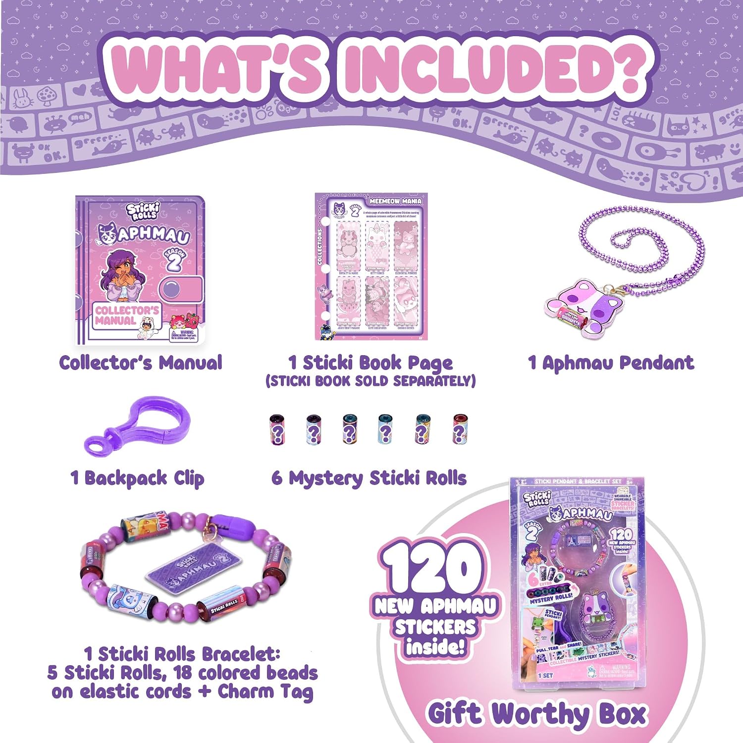 Sticki Rolls  Aphmau S2 Pendant & Bracelet Set 120 Stickers