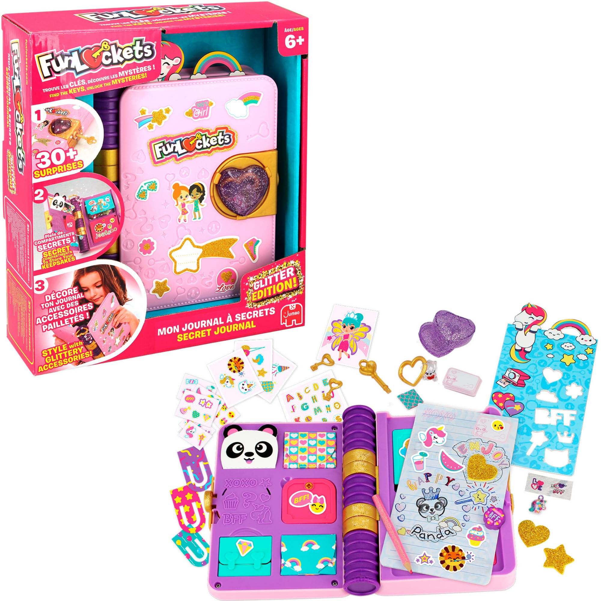 FUNLOCKETS Secret Journal Glitter Edition Kids Diary with Lock and Keys