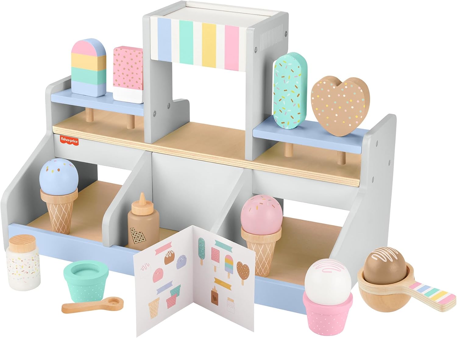 Fisher Price Wood Pretend Play Toy Ice Cream Shop Set 18 Piece Set