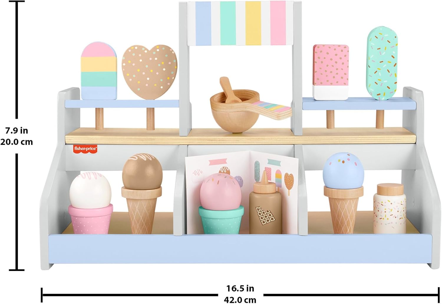 Fisher Price Wood Pretend Play Toy Ice Cream Shop Set 18 Piece Set
