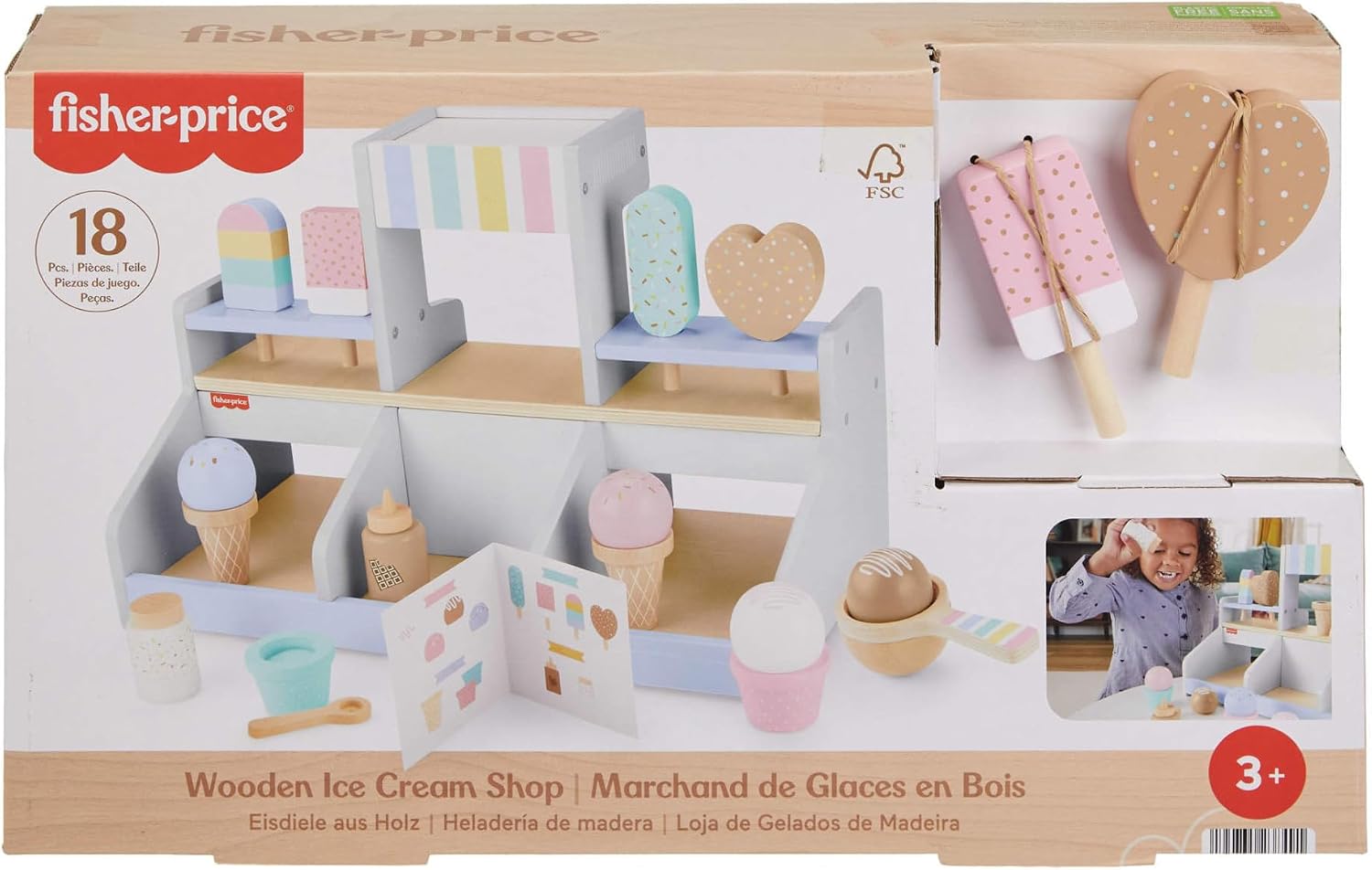 Fisher Price Wood Pretend Play Toy Ice Cream Shop Set 18 Piece Set