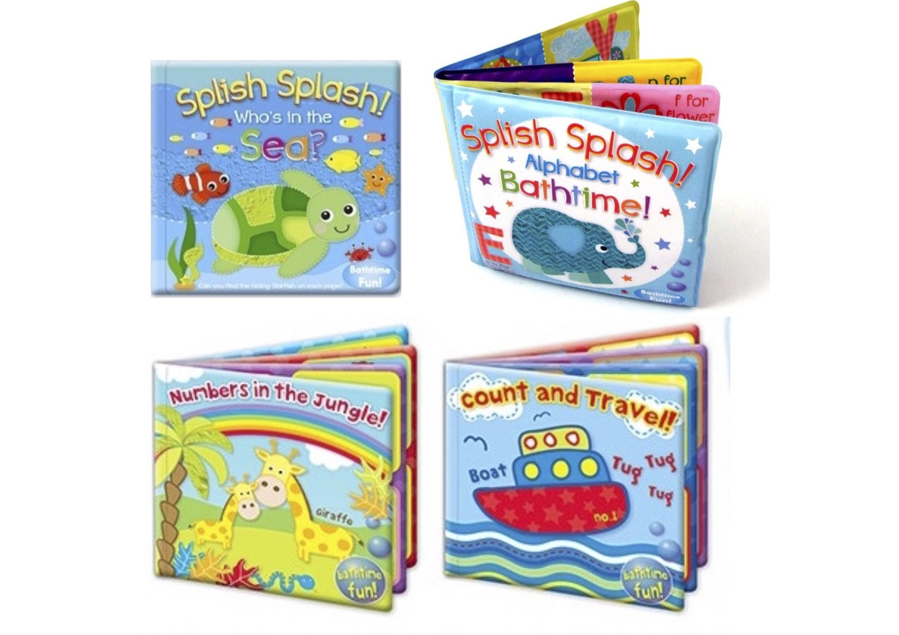 Set of 4 Baby Bath Books First Words ABC Letters & Numbers