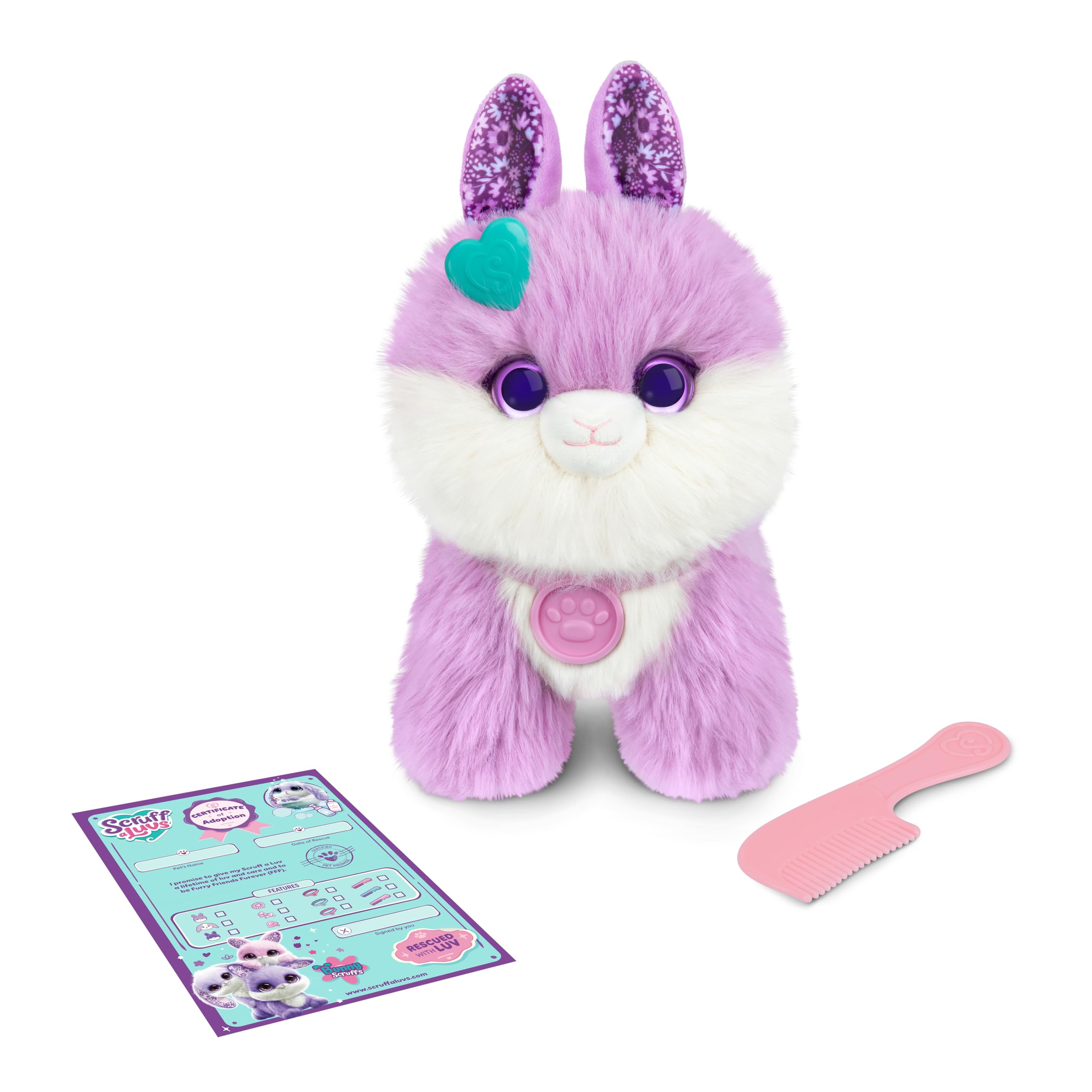 ScruffaLuvs 14cm Bunny Scruff Surprise Plush Toy with Magic Water Reveal + Deluxe Transport Box 29cm