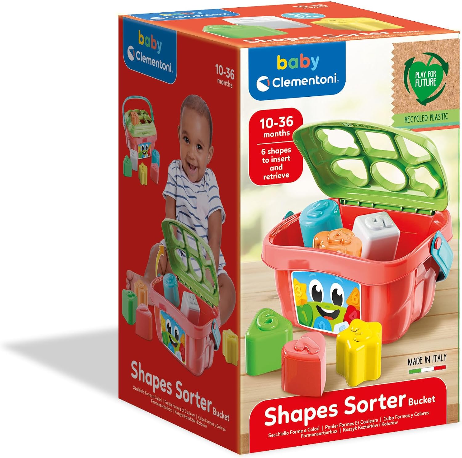 Clementoni Shape Sorting Bucket With 6 Shapes & Numbers