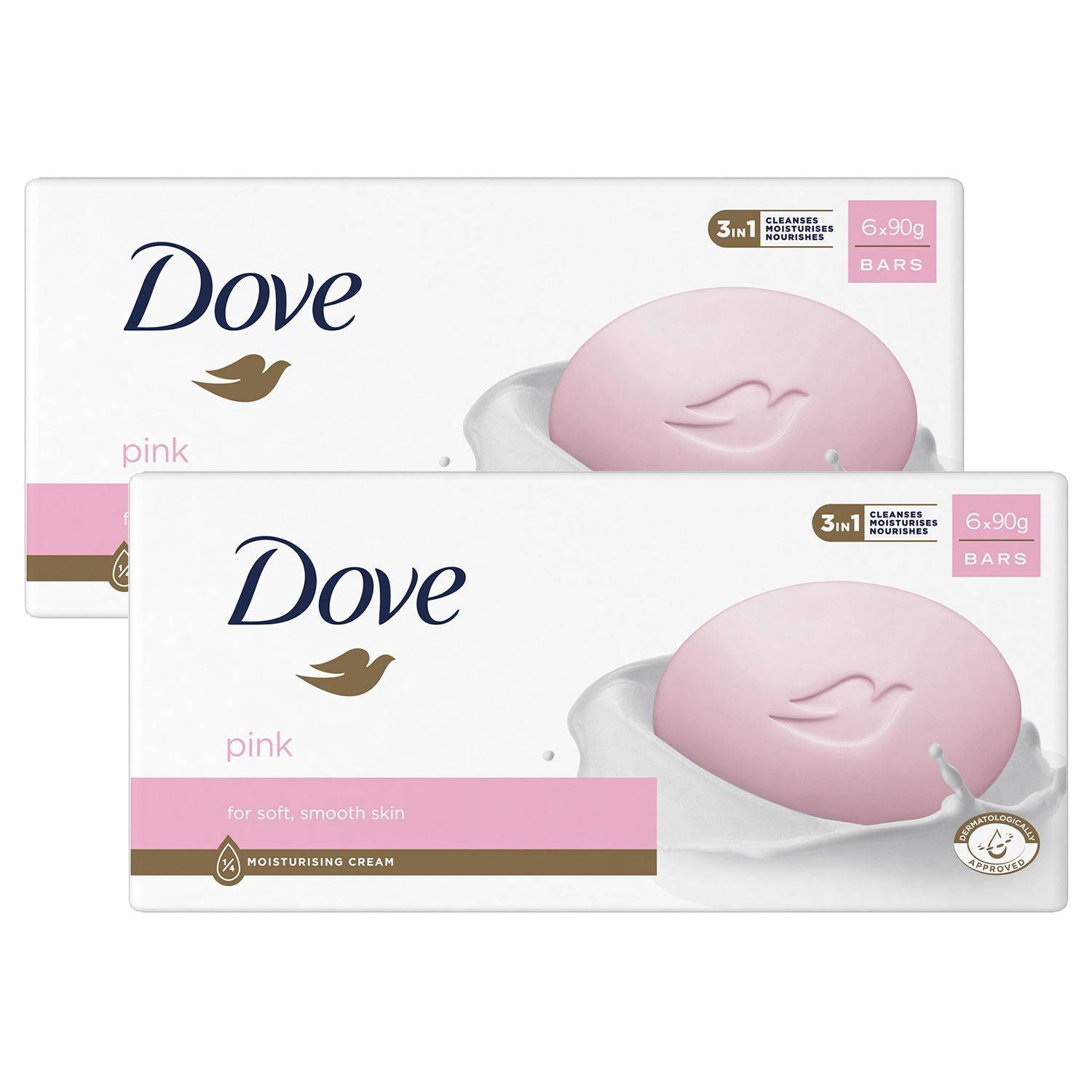 Dove Pack 12 PINK Beauty Bar Soap with 1/4 Moisturising Cream 2x 6 90g Bars