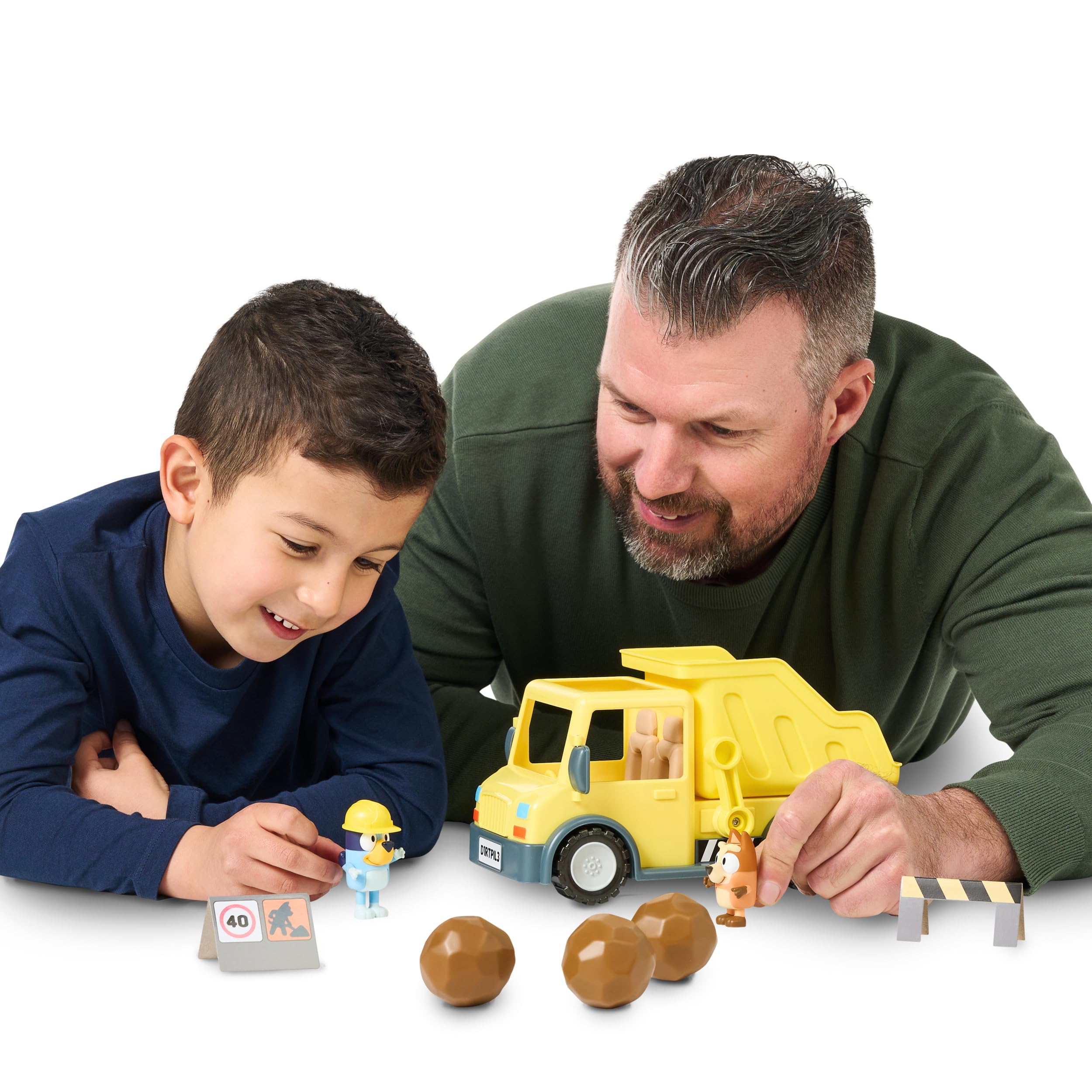 Bluey Sturdy Working Toy Dump Truck with 2 Articulated Figures and 3 Huge Boulders