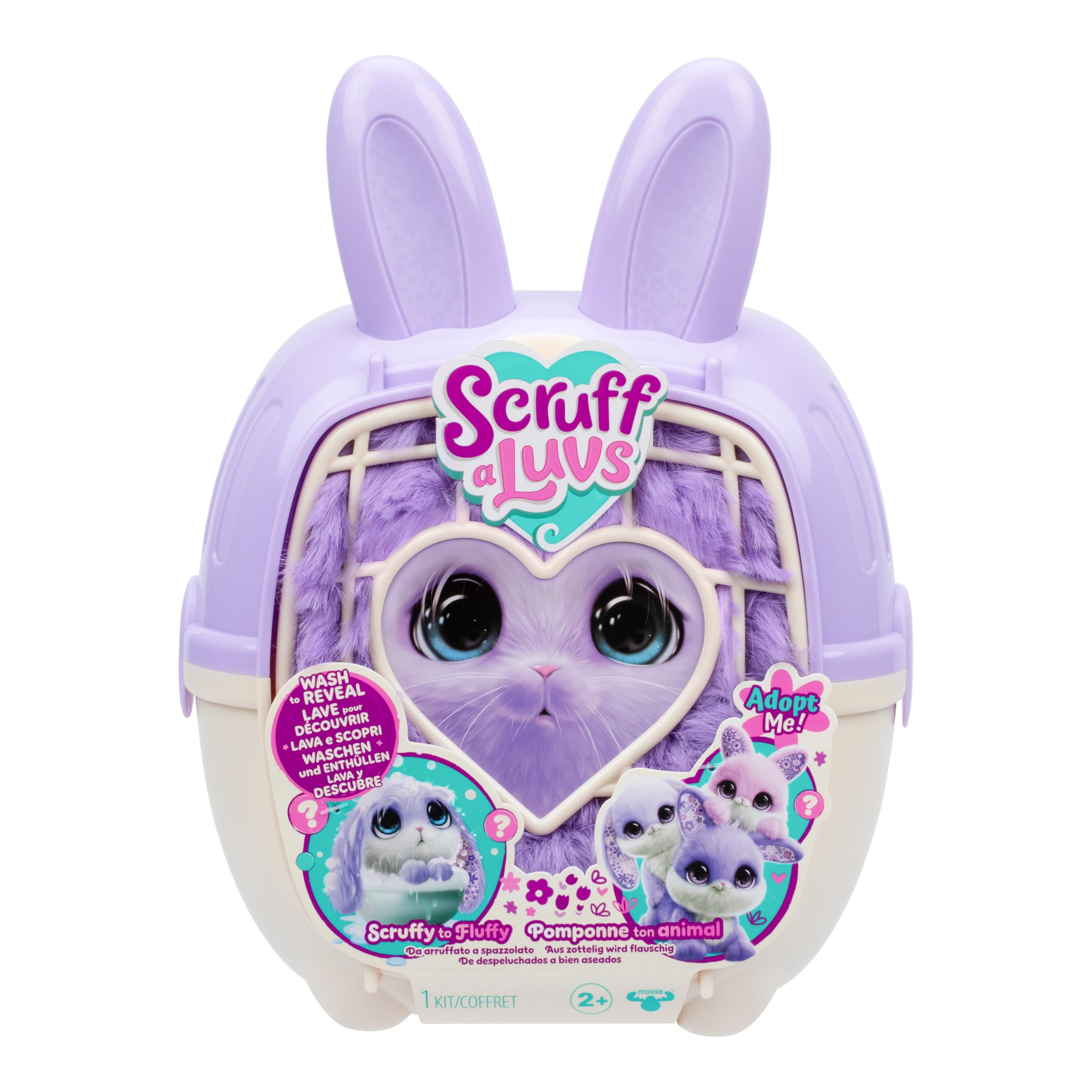 ScruffaLuvs 14cm Bunny Scruff Surprise Plush Toy with Magic Water Reveal + Deluxe Transport Box 29cm