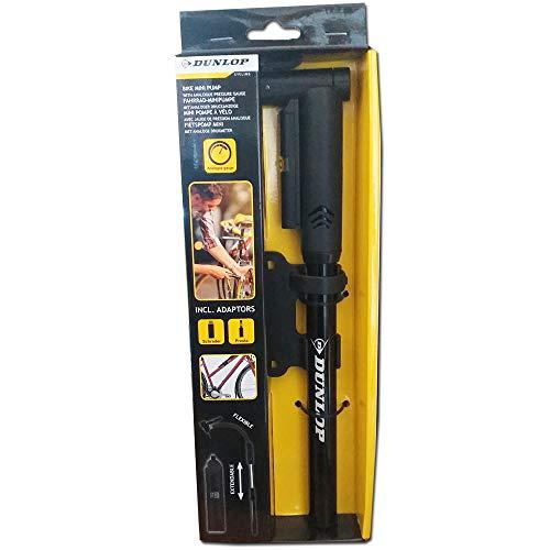 Dunlop Flexible Travel Bike Mini Pump With Analogue Gauge Black Incl Adaptors