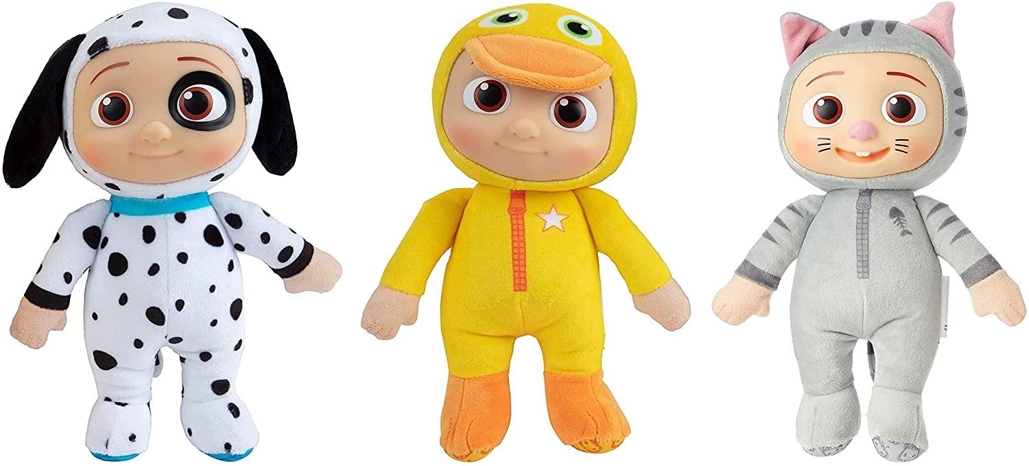 CoComelon JJ Duckie, Kitty & Puppy Plush Stuffed Animal Toys 3 Pack - 8'' Plush Soft Toy Set