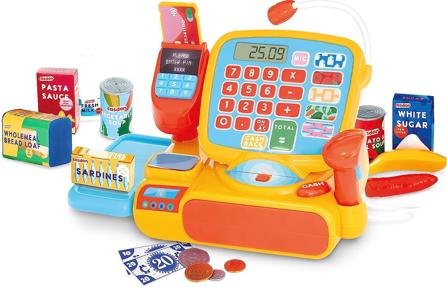 Casdon Supermarket Toy CASH REGISTER with Shopping and Play Money