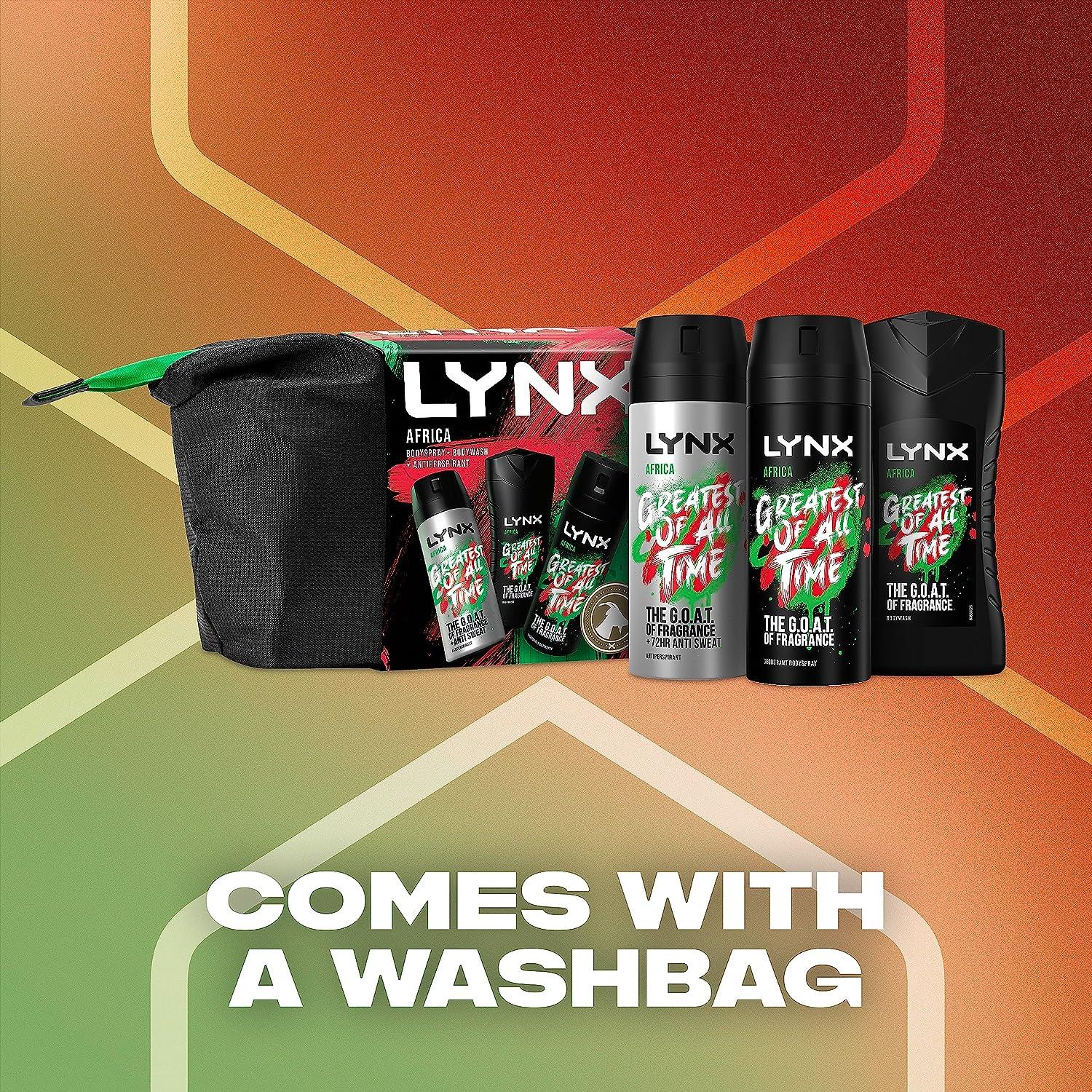 LYNX Africa Washbag Deodorant Gift Set Body Wash, Body Spray & Anti-perspirant