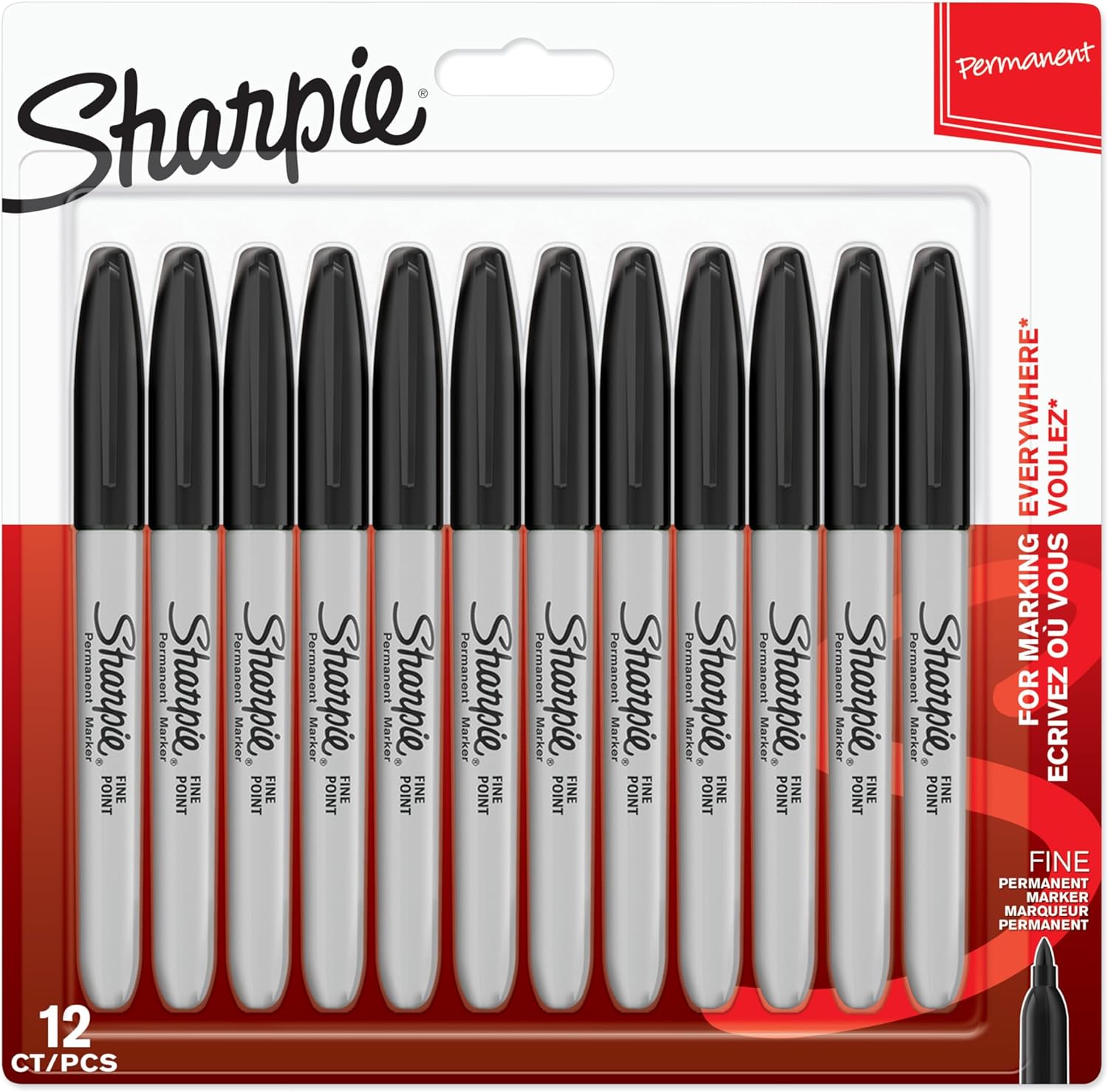 Sharpie Permanent Marker Pen Fine Tip Black Pack of 12